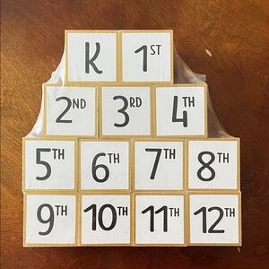 Grade K-12 Photo Holders White and Gold Numbered Blocks